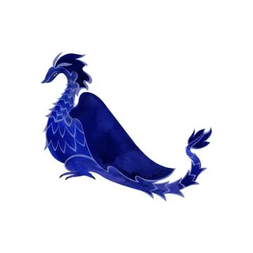 Blue dragon with feathers. Magic bird. Monster. Fairytale character. Isolated Stock Illustration