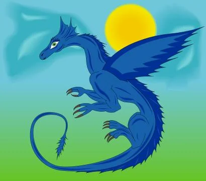 Blue dragon in the sky Stock Illustration