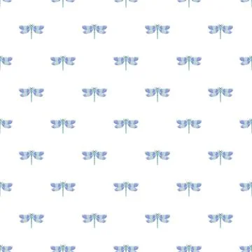 Blue dragonfly insects creating a seamless repeating pattern Illustrazione stock