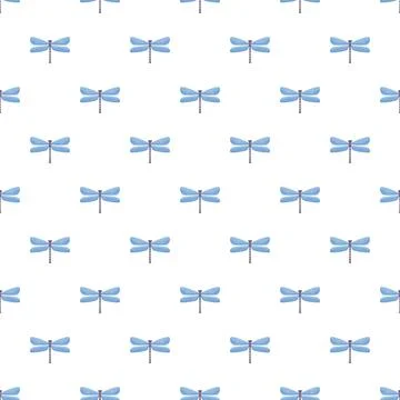 Blue dragonfly repeating pattern on white background Stock Illustration