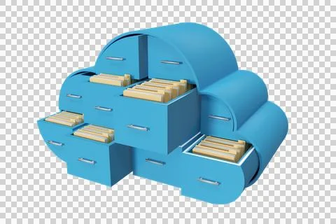 Blue drawers in cloud shape with folders Foto stock
