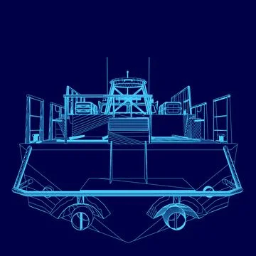 Blue drawing of a boat with a blue background. The boat is shown in a very Stock Illustration