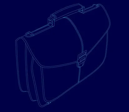 Blue drawing of a briefcase. The briefcase is made of leather and has a handle Illustration