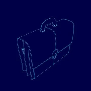 Blue drawing of a briefcase. The briefcase is made of leather and has a handle Illustration