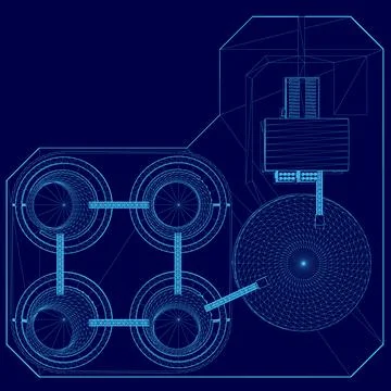 Blue drawing of a building tower energy Stock Illustration