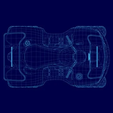 Blue drawing of a car with a blue background. The car is a futuristic design Stock Illustration