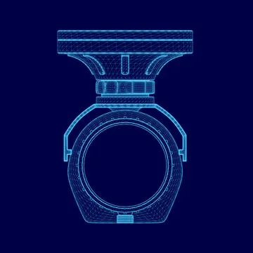 Blue drawing of a CCTV camera lens with a blue background. The lens is shown in Stock Illustration