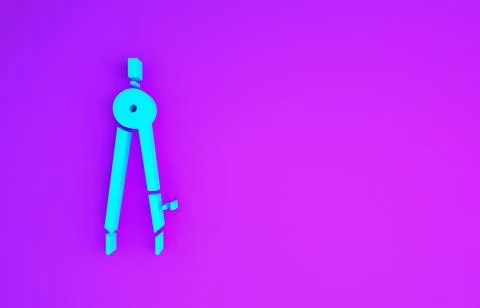 Blue Drawing compass icon isolated on purple background. Compasses sign. Draw Stock Illustration