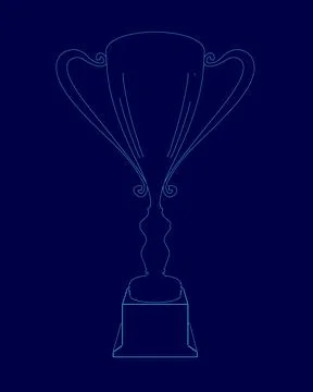 Blue drawing of a cup with a blue background. The cup is tall and has a handle Illustration