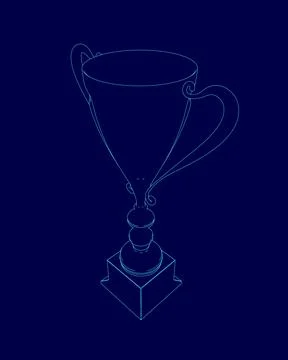 Blue drawing of a cup with a blue background. The cup is shown in a 3D Stock Illustration