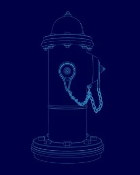 Blue drawing of a fire hydrant with a chain around it. The chain is hanging down Stock Illustration
