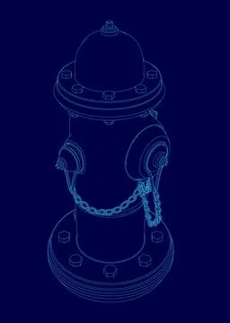 Blue drawing of a fire hydrant with a chain around it. The chain is attached to 스톡 일러스트