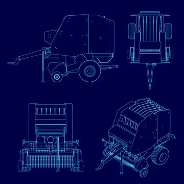 Blue drawing of a machine with a blue drawing of the same machine. The drawings Stock Illustration