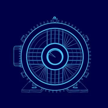 Blue drawing of a motor wireframe イラスト素材