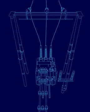 Blue drawing of a power line wireframe イラスト素材
