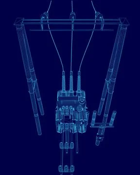 Blue drawing of a power line wireframe イラスト素材