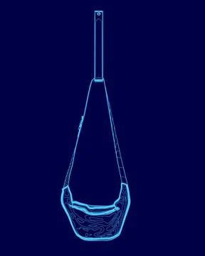 Blue drawing of a purse hanging from a hook. The purse is made of a clear Stock Illustration