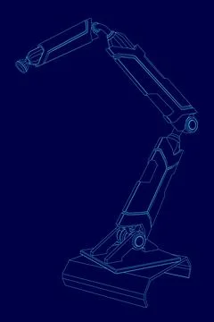 Blue drawing of a robot arm with a blue outline Stock Illustration