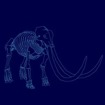 Blue drawing of a skeleton with a large tusk. Concept of mystery and intrigue, Illustrazione stock