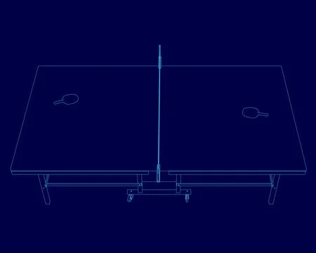 Blue drawing of a table with a net on it. The table is shown in a blue color Stock Illustration