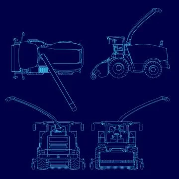 Blue drawing of a tractor with a large hose attached to it. The drawing is in Ilustración de archivo