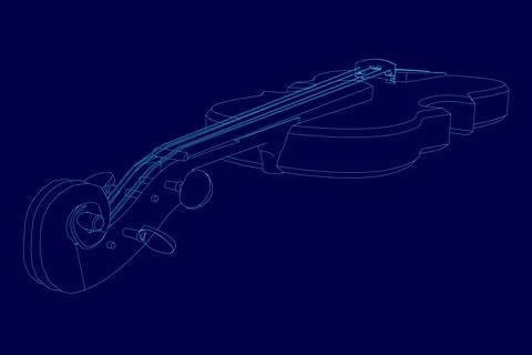 Blue drawing of a violin with a blue background. The violin is shown in a 스톡 일러스트
