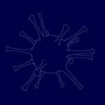 Blue drawing of a virus with a blue background. The virus is shown in a stylized Stock-Illustration