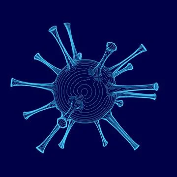 Blue drawing of a virus. The virus is shown in a very detailed and realistic way 스톡 일러스트