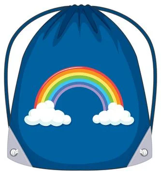 A blue drawstring bag with rainbow pattern Illustrazione stock