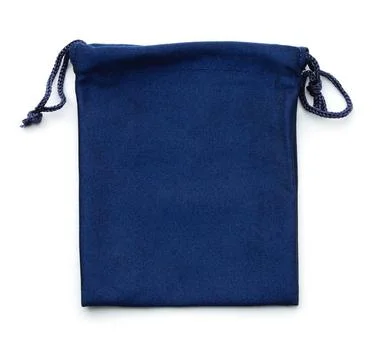 Blue drawstring gift bag Blue drawstring gift bag isolated on white Copyri... Foto stock