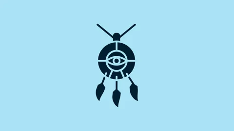 Blue Dream catcher with feathers icon isolated on blue background. 4K Video Stock Footage 231488302