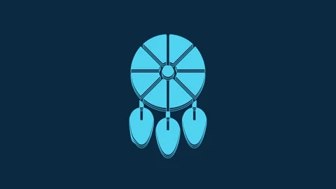 Blue Dream catcher with feathers icon isolated on blue background. 4K Video Stock Footage 235770904