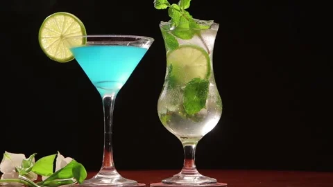 Blue drink drink with lemon Stock Footage 130453101