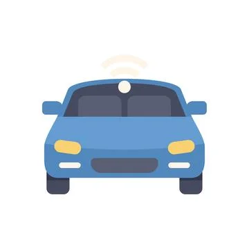 Blue driverless self driving autonomous vehicle using wireless network icon Stock Illustration