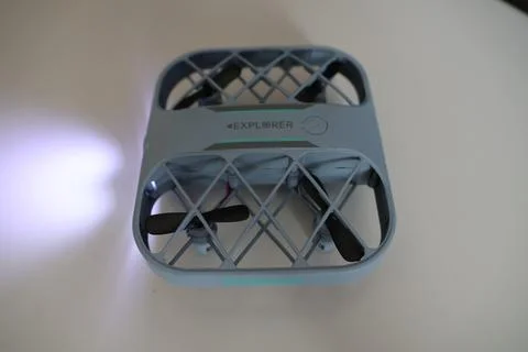 Blue drone on a table Stockfoto's