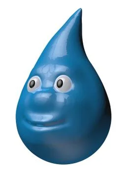 Blue drop with face - 3d cartoon illustration Stock Illustration