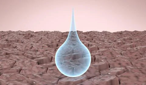Blue Drop Falling onto Damaged Skin Surface - 3d illustration Stock Illustration