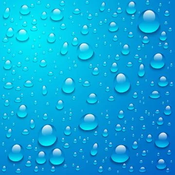 Blue Drops of water on a transparent background. Vector. Stock Illustration
