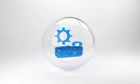 Blue Drought icon isolated on grey background. Glass circle button. 3D render Illustrazione stock