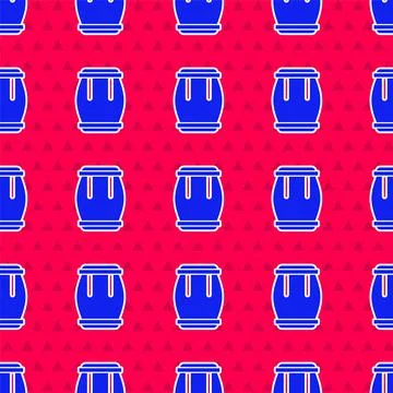 Blue Drum icon isolated seamless pattern on red background. Music sign. Musical Stock Illustration