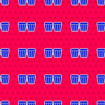 Blue Drum icon isolated seamless pattern on red background. Music sign. Musical Stock Illustration