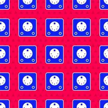 Blue Drum machine icon isolated seamless pattern on red background. Musical イラスト素材