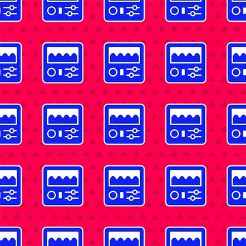 Blue Drum machine icon isolated seamless pattern on red background. Musical e Illustrazione stock