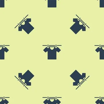 Blue Drying clothes icon isolated seamless pattern on yellow background. Clean Stock Illustration