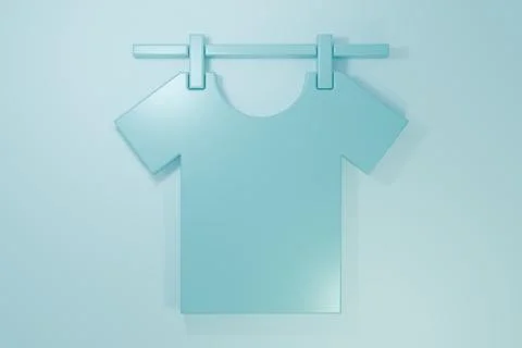 Blue Drying clothes icon isolated on blue background. Clean shirt. Wash clo.. Illustrazione stock