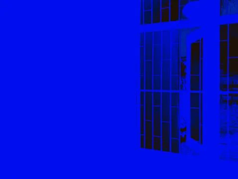 Blue Duotone Abstract Window Architecture Pattern, Minimalist Psychedelic P.. Stock Photos