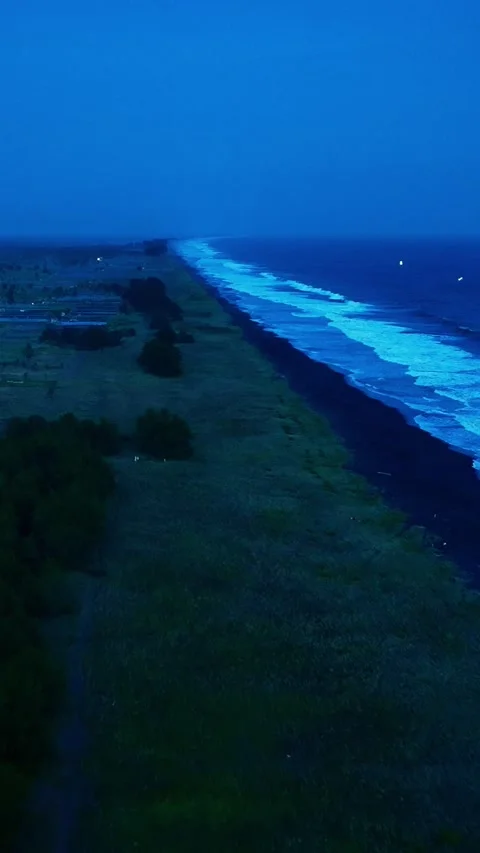 Blue dusk coastline with waves and coastal fields Stock Footage 335433098