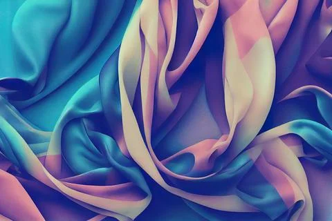 Blue dynamic Cloth silk scarf movement, floating fabric background, Stock Illustration