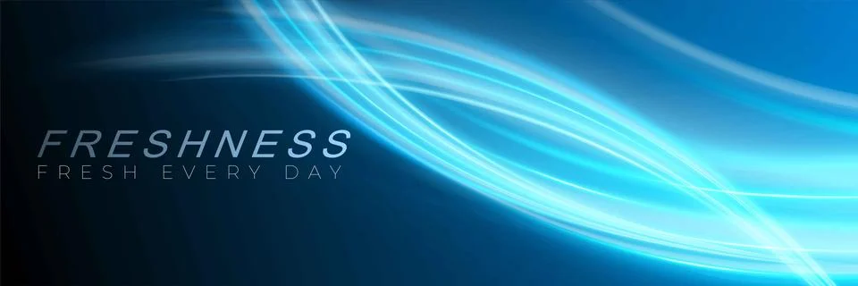 Blue dynamic waves on black background showing a stream of fresh clean air Illustrazione stock