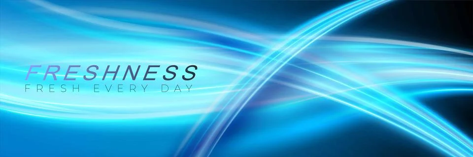 Blue dynamic waves on black background showing a stream of fresh clean air Illustrazione stock